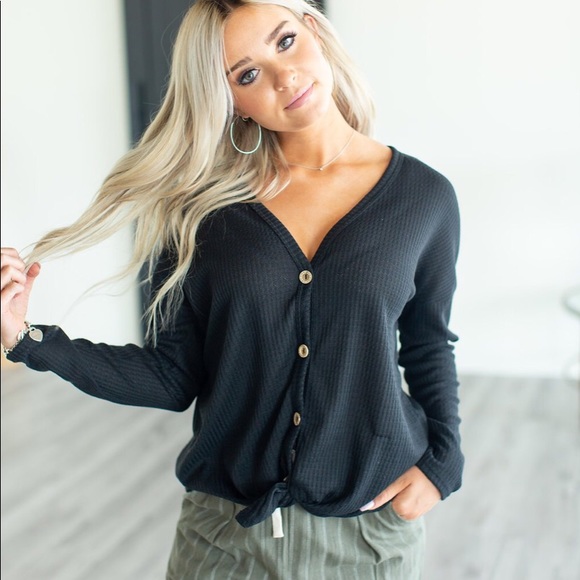 thermal front tie top